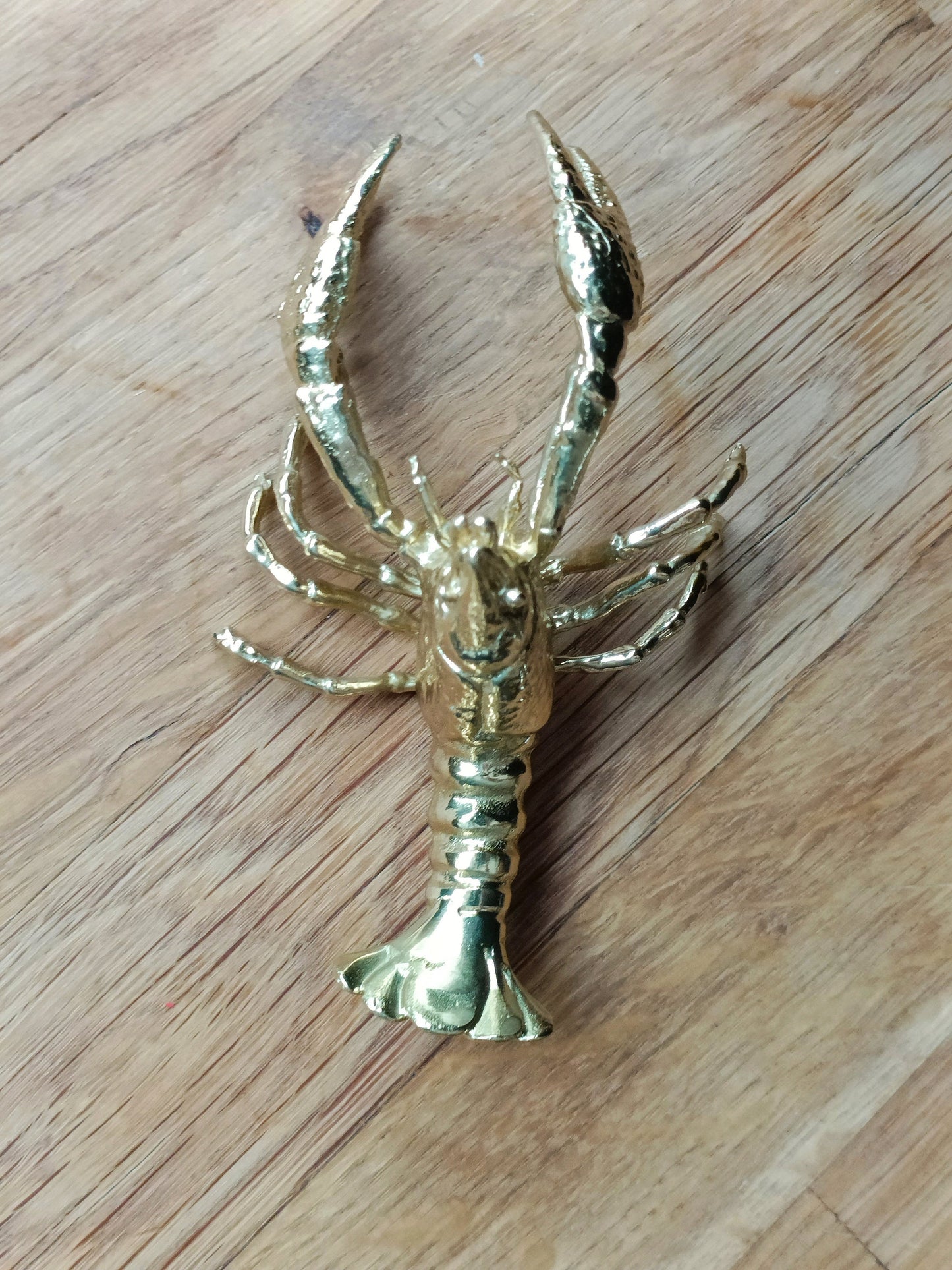 Gold solid brass lobster cabinet pull/Sea creature shaped door handle/beach themed drawer knob/brass furniture hardware/Crab shaped handle