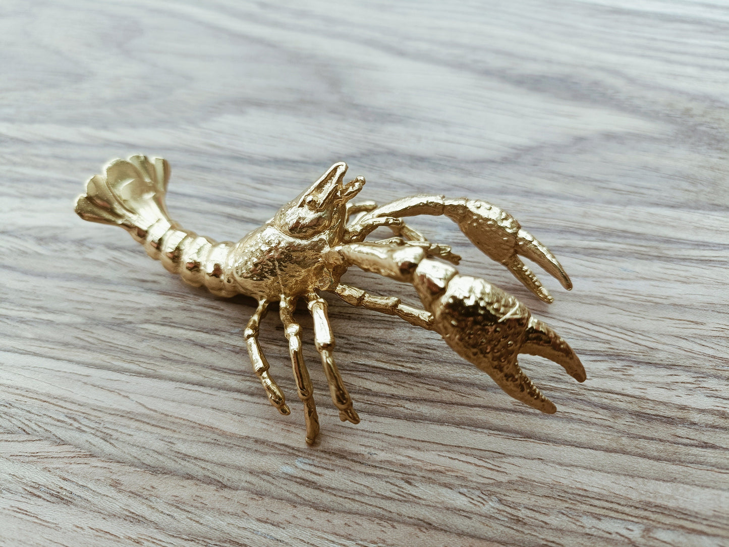 Gold solid brass lobster cabinet pull/Sea creature shaped door handle/beach themed drawer knob/brass furniture hardware/Crab shaped handle