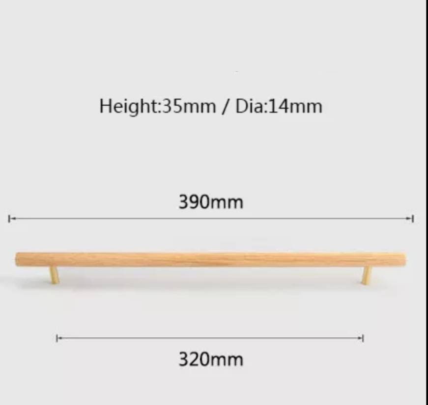 Smooth light wood and brass cabinet bar handle/Ash, Beech or Oak drawer pull/Wooden furniture hardware/Light wood and gold brass door handle
