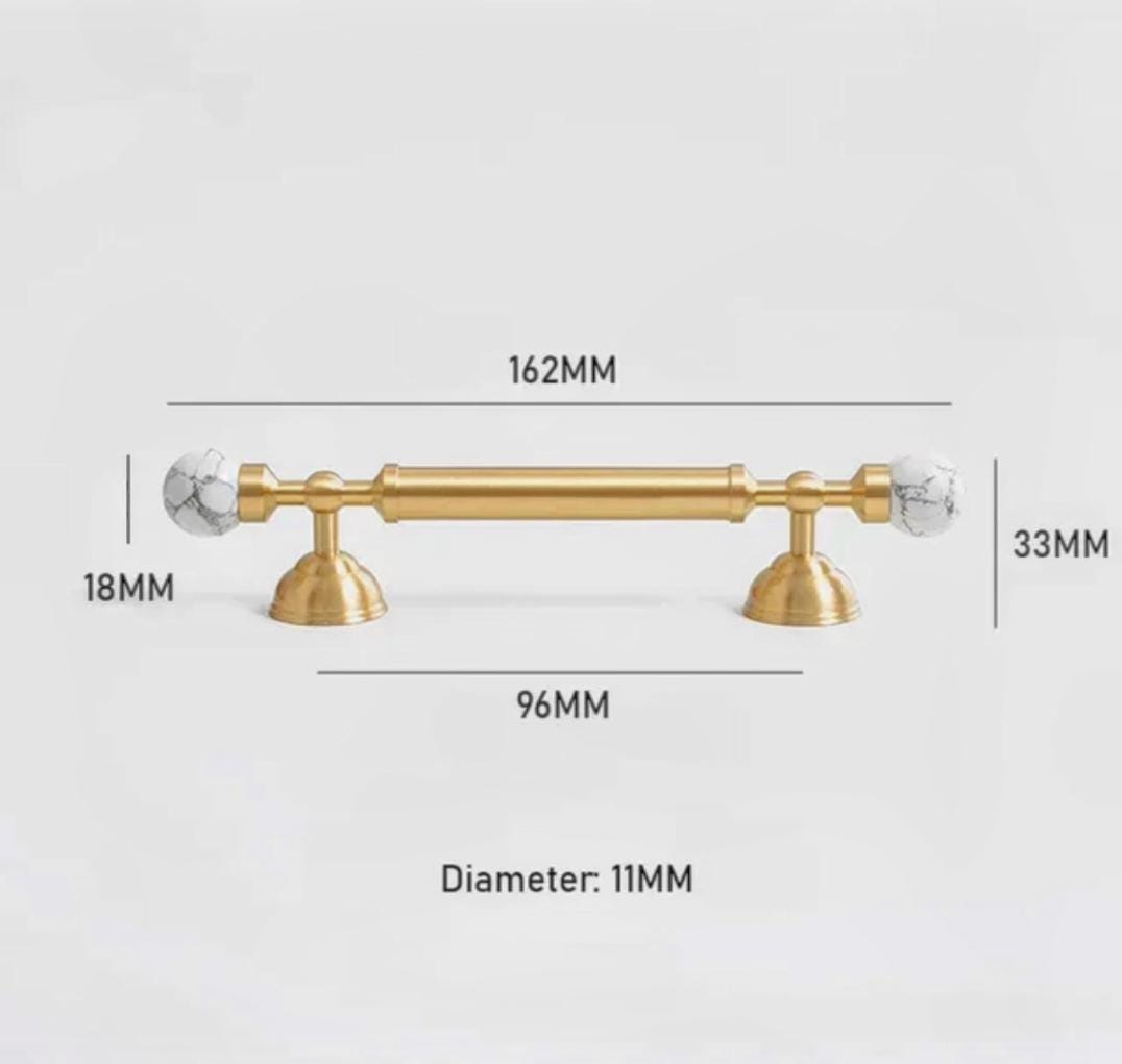 White marble and brass bar handle/Stone and brass drawer pull/unique cabinet handle/IKEA hack/wardrobe door handle/Geometric shaped hardware