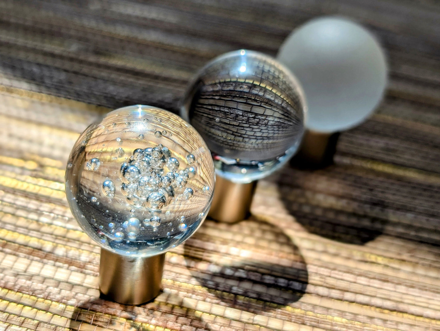 Clear glass ball and silver nickel cabinet pull/Round frosted glass drawer knob/Round glass ball door handle with bubble texture/Glass knob