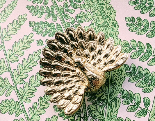 Gold Peacock Cabinet Pull/Gold Brass Peacock Door Handle/Bird shaped drawer handle/gold furniture hardware/Peafowl Cabinet Handle/Door knob