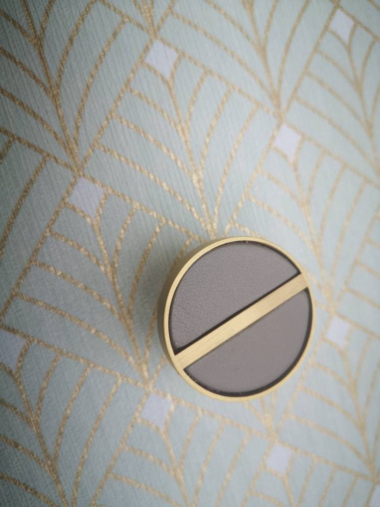 Neutral colour leather insert split circle design cabinet handle/leather door handle/geometric drawer pull/gold furniture hardware/door knob