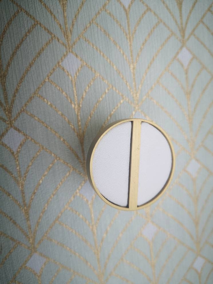Neutral colour leather insert split circle design cabinet handle/leather door handle/geometric drawer pull/gold furniture hardware/door knob