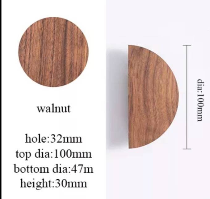 1 Pair of wooden semi circle handles/Demi lune drawer pulls/large half circle cabinet handles/large dark or light wood semi circle handles