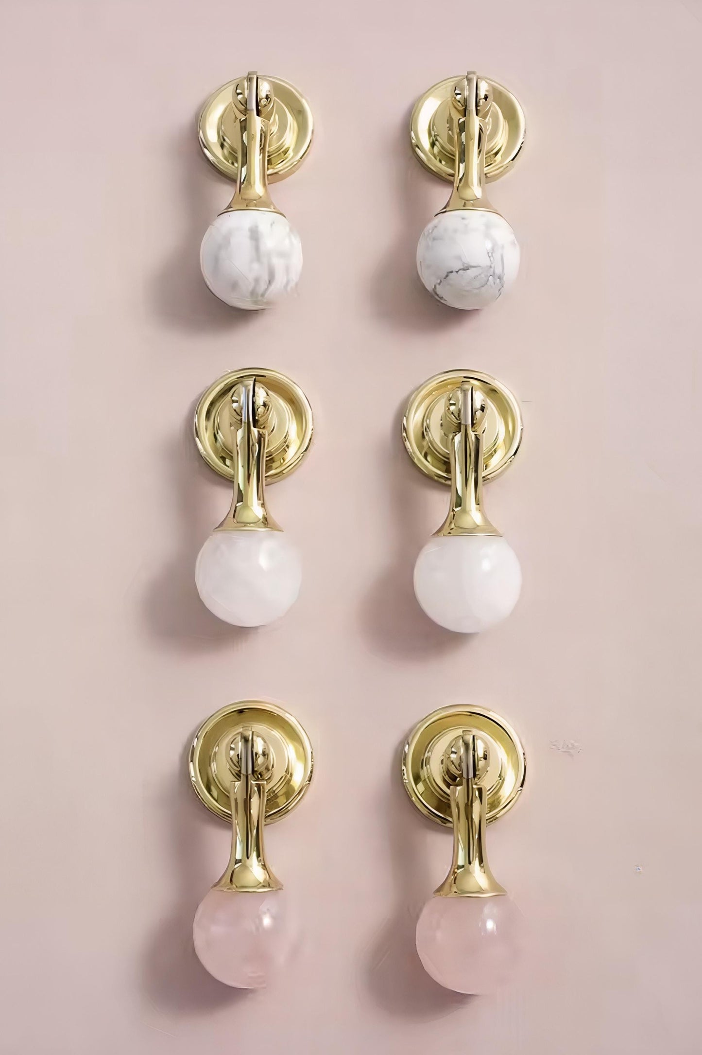 Shiny gold drop handle in rose quartz, white quartz and marble/Gemstone drawer pull/Semi precious stone cabinet pull/Luxury crystal handle