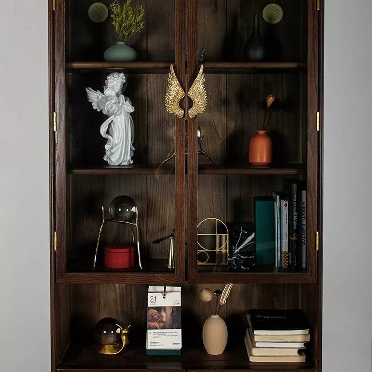 A pair of Large Gold Brass Angel Wing Cabinet Pulls/Feathery wing Door Handles/wardrobe handles/large drawer handle/big statement handles