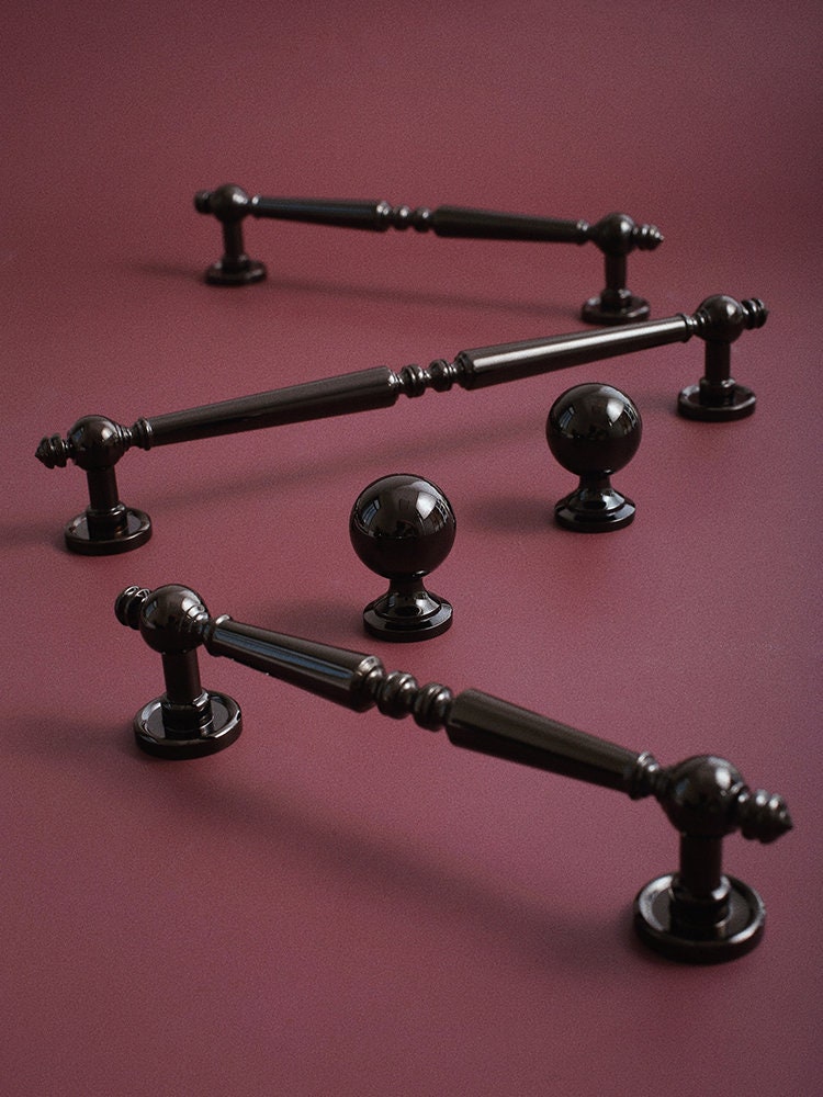 Shiny black traditional shaped bar handle/Black brass cabinet pull/kitchen door handle/Bar drawer pull/furniture hardware/home improvement