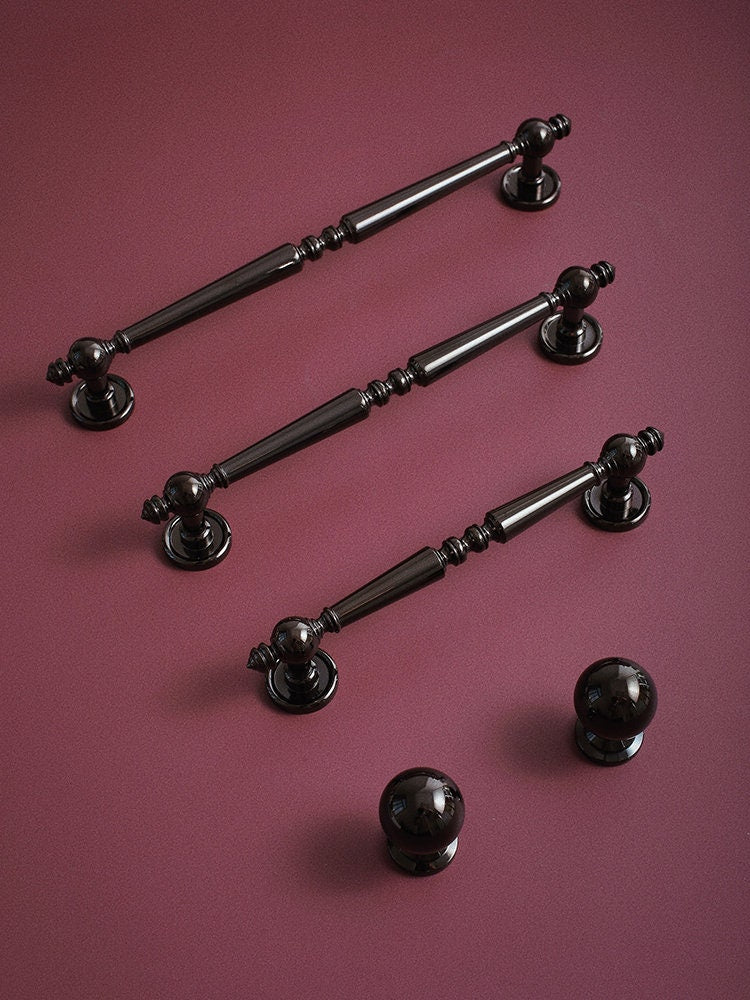 Shiny black traditional shaped bar handle/Black brass cabinet pull/kitchen door handle/Bar drawer pull/furniture hardware/home improvement