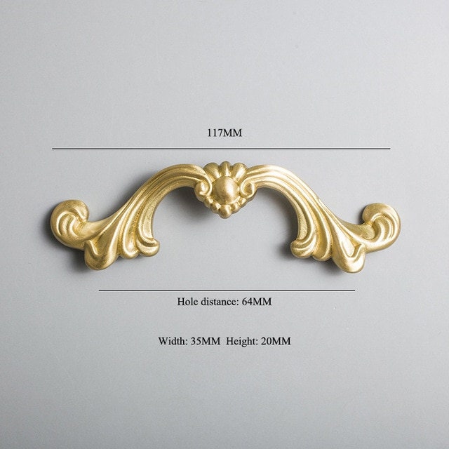 Gold baroque style solid brass cabinet pull/Antique French style drawer handle/brass furniture hardware/Gold Rocco style door handle