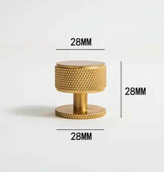 Matte gold brass door knob with textured detail/Round brass drawer pull/Gold knurled cabinet pull/Brass furniture hardware/kitchen hardware