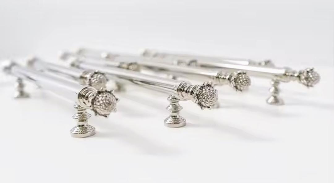Decorative silver drawer handle/Ornate silver chrome drawer pull/Unique cabinet handle/Silver wardrobe door handle/Pincone cabinet handle