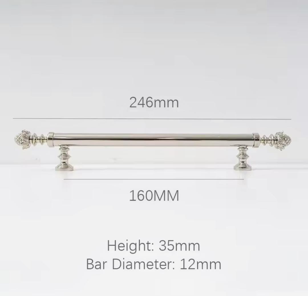 Decorative silver drawer handle/Ornate silver chrome drawer pull/Unique cabinet handle/Silver wardrobe door handle/Pincone cabinet handle