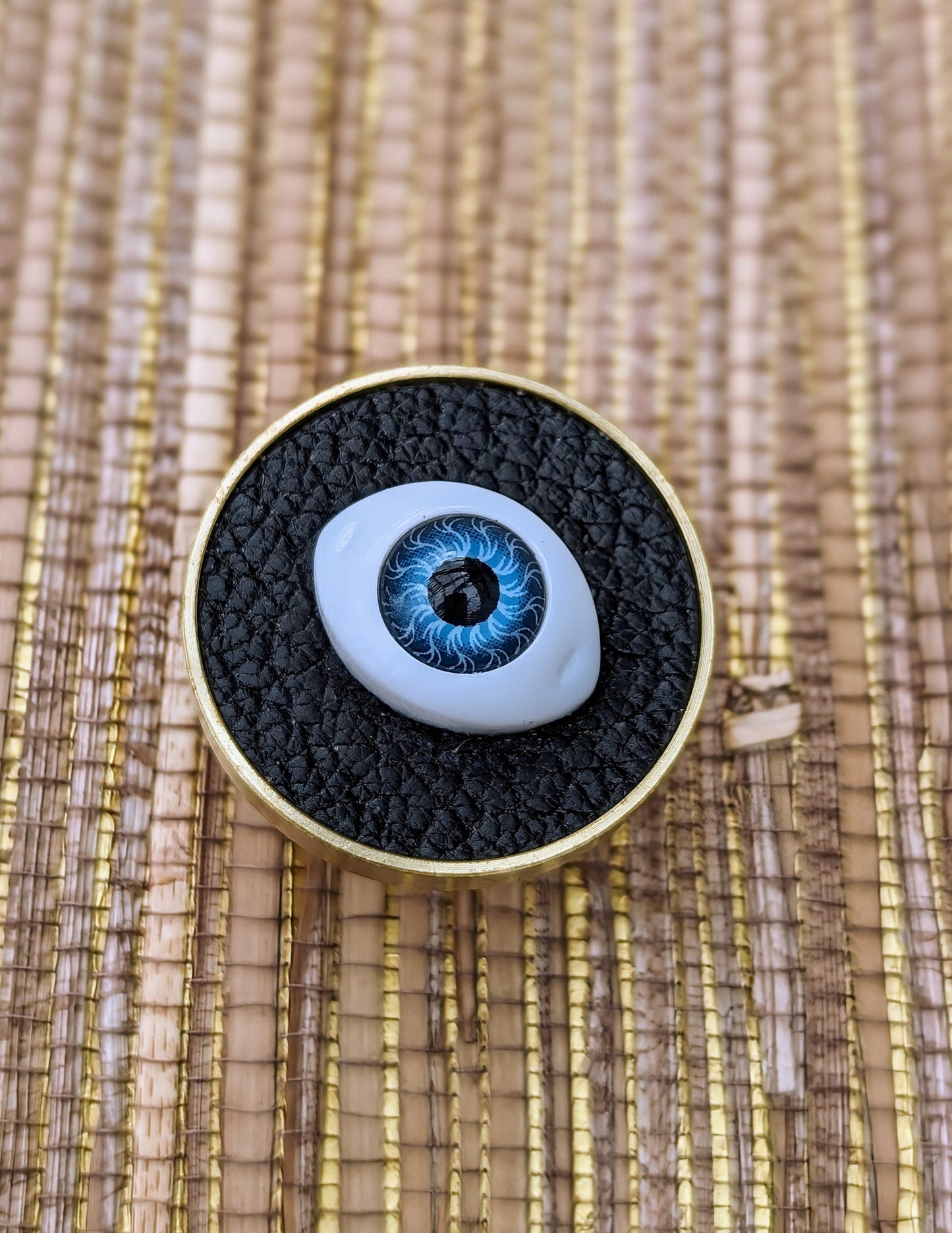 Unique glass eye drawer pull/Eyeball drawer handle/Glass eye drawer knob/Black leather and glass eye door handle/Quirky door knob