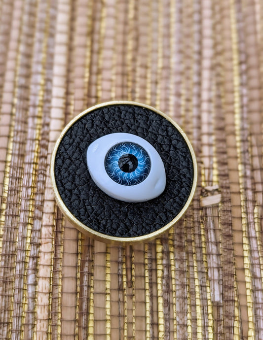 Unique glass eye drawer pull/Eyeball drawer handle/Glass eye drawer knob/Black leather and glass eye door handle/Quirky door knob