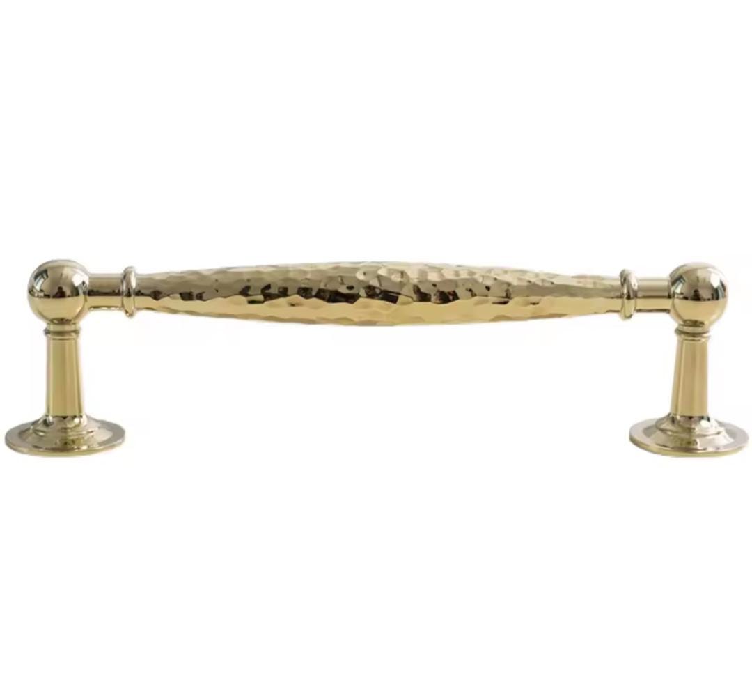Gold hammered cabinet bar handle with feet/Shiny Gold drawer pull/textured metal door handle/brass furniture hardware/kitchen hardware
