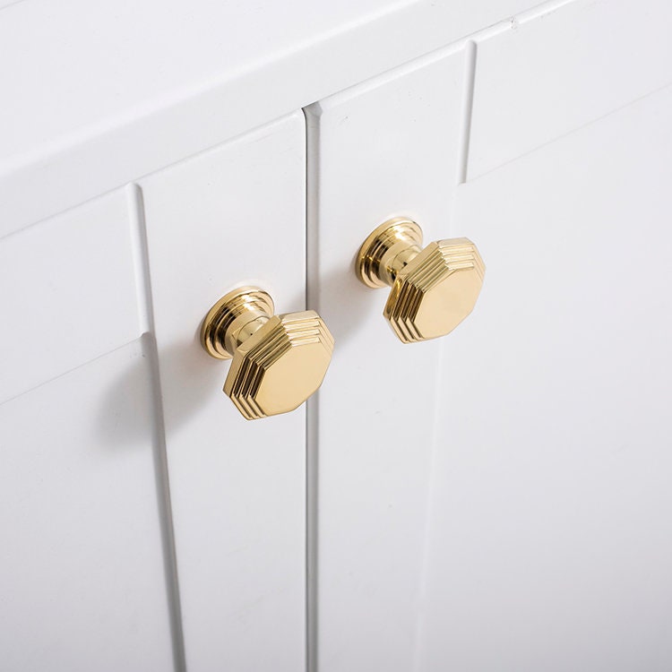 Vintage octagonal design shiny gold drawer pull/Classic gold curved cabinet handle/Shiny Gold octagon shaped door knob and retro curved pull
