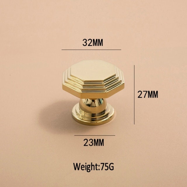 Vintage octagonal design shiny gold drawer pull/Classic gold curved cabinet handle/Shiny Gold octagon shaped door knob and retro curved pull