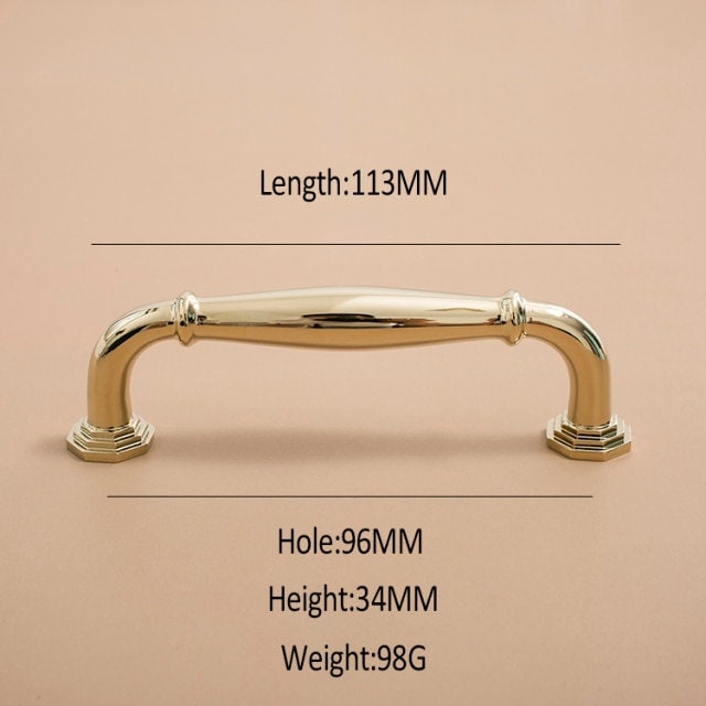 Vintage octagonal design shiny gold drawer pull/Classic gold curved cabinet handle/Shiny Gold octagon shaped door knob and retro curved pull