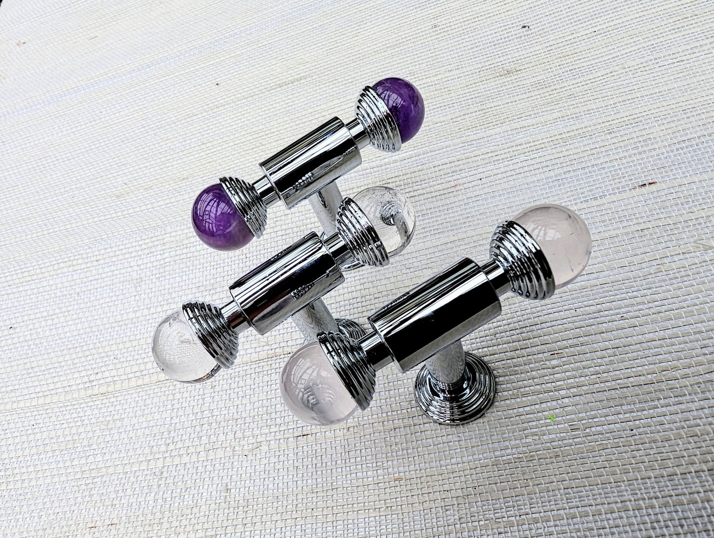 Silver cabinet handle with crystals/Solid chromed brass and gemstone drawer pull/Crystal door handle/wardrobe handle/Crystal door handle
