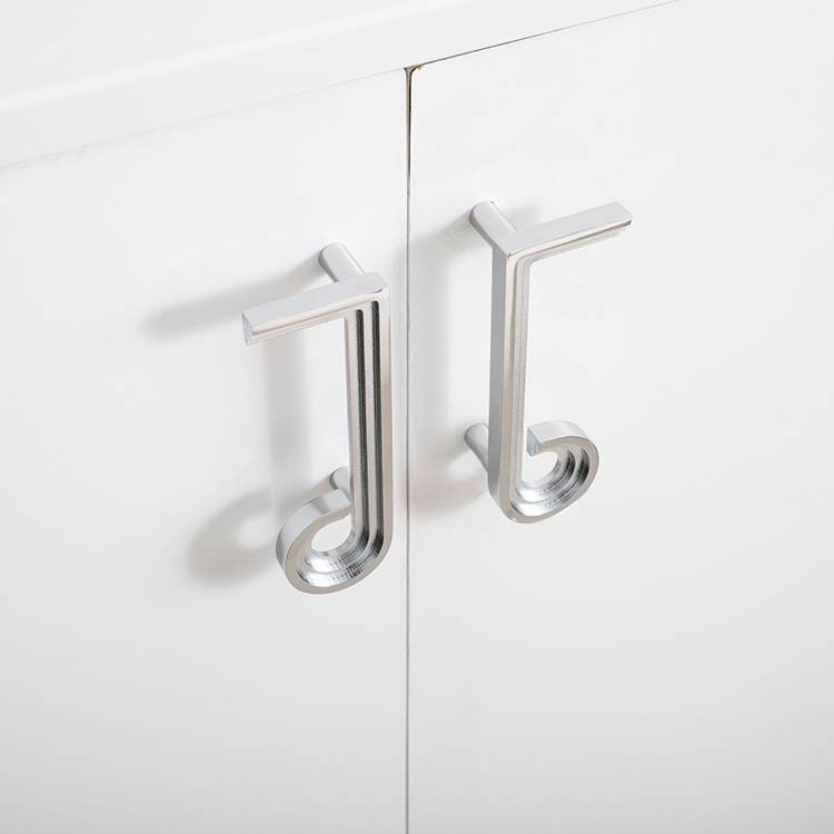 Silver note shaped retro door handle/Silver geometric shape wardrobe handle/Chrome mid century modern style drawer pull/Statement handles