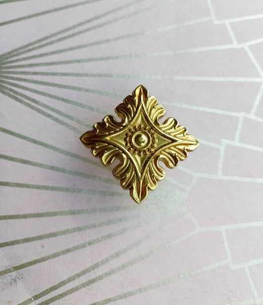 Gothic style gold brass drawer handle/Intricate antique pattern cabinet handle/Ornate square shape brass door knob/brass furniture hardware