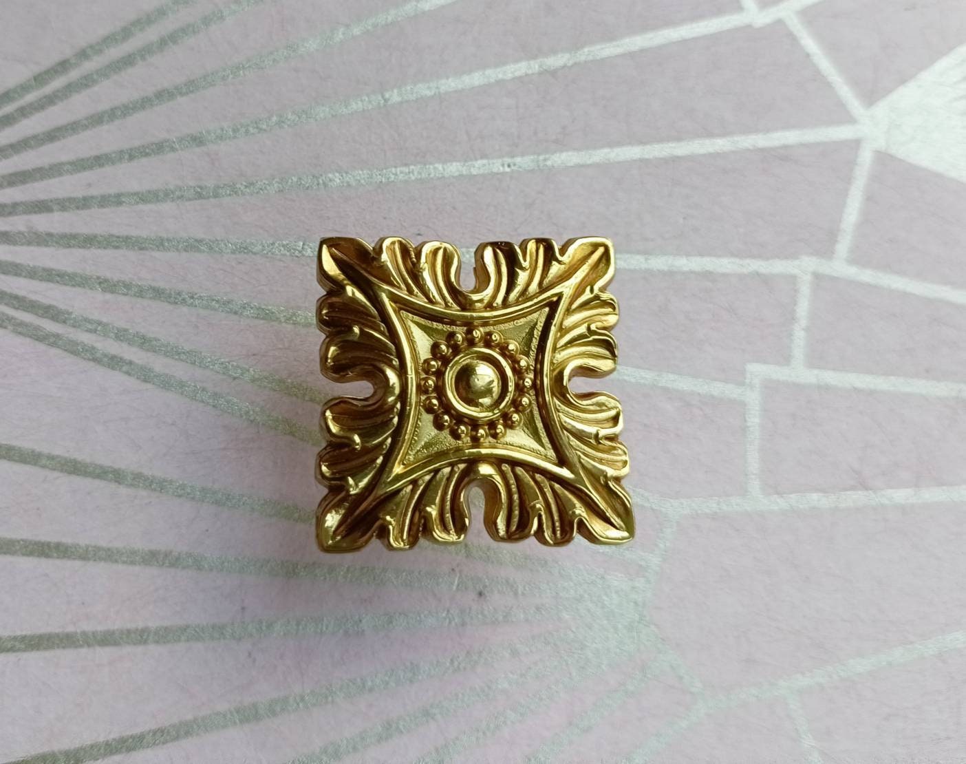 Gothic style gold brass drawer handle/Intricate antique pattern cabinet handle/Ornate square shape brass door knob/brass furniture hardware