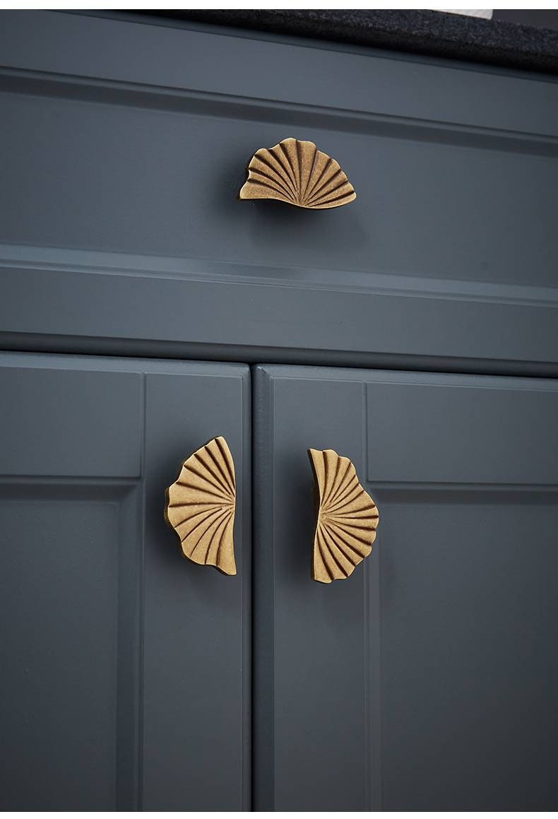 Shiny Gold, Silver or matte Bronze flower design cabinet handles/Matching semi circle and round drawer knobs/Unusual gold brass door handles