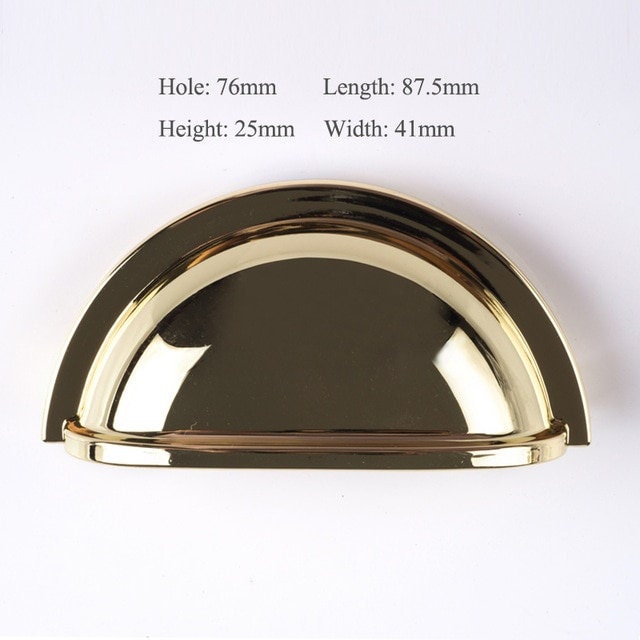 Shiny Gold Cup Handle/Traditional gold semi circle cabinet pull/Gold kitchen hardware/Polished gold drawer pull/Traditional gold hardware