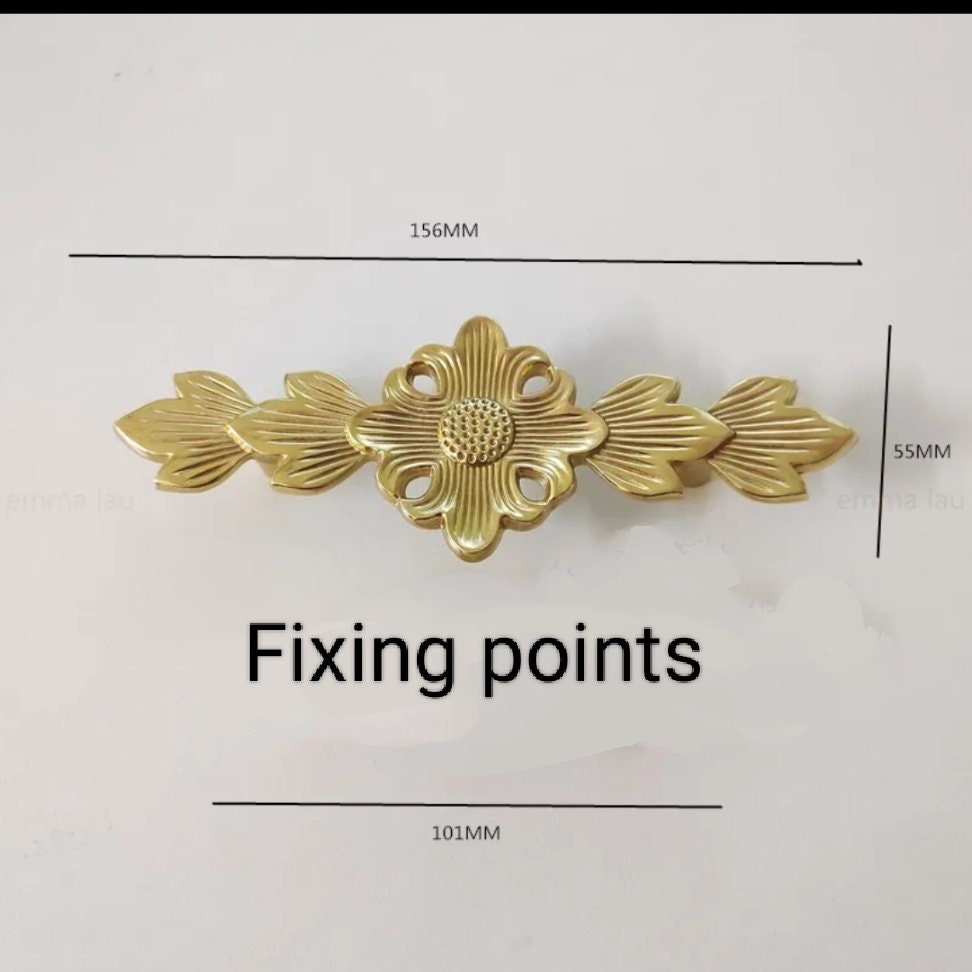Decorative sun flower and leaf drawer pull/Gold sun flower cabinet handle/arts and crafts style handle/Ornate brass furniture hardware