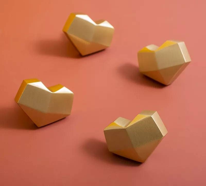 Gold brass geometric heart shaped Cabinet Pull/Heart shaped drawer handle/geometric door knob/brass furniture hardware/IKEA hack drawer knob