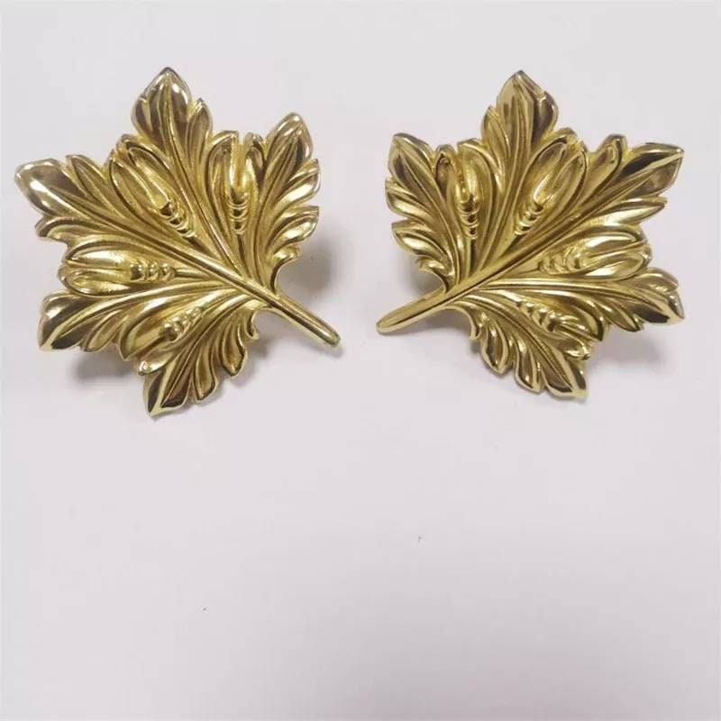 Large Gold Maple Leaf Cabinet Pull/ solid brass leaf drawer knob/brass furniture hardware/fancy maple leaf door handle/leaves style handle