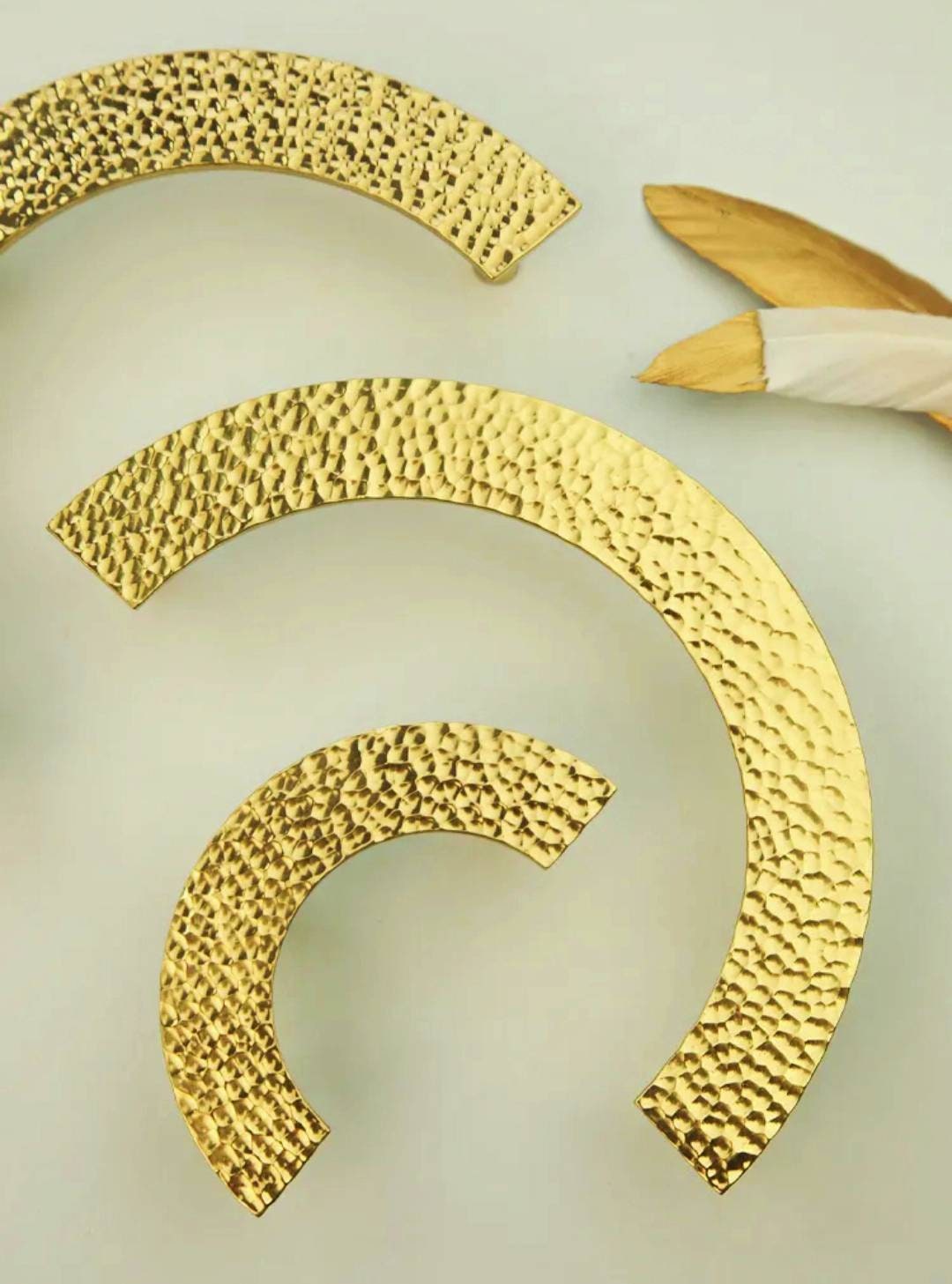 Shiny textured gold brass semi circle  handle/hammered gold drawer pull/kitchen hardware/large cabinet handle/gold wardrobe door handle