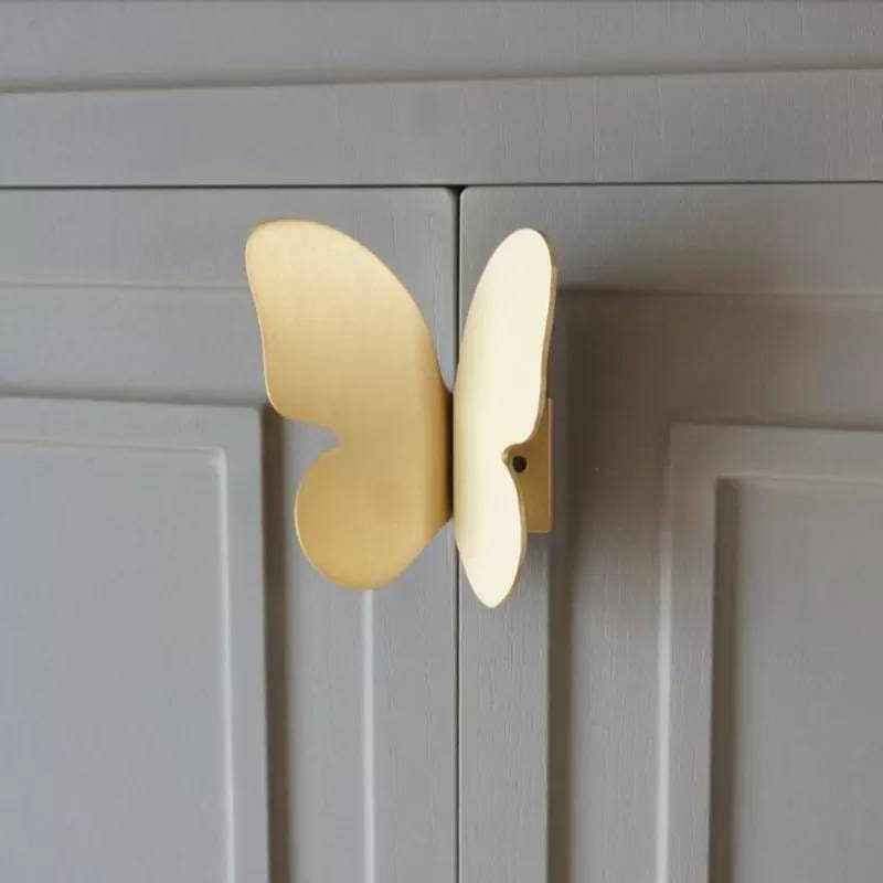 Pair of shiny hammered brass butterfly wing handles/gold butterfly door handles/textured brass hardware/nursery decor/gold kitchen handles