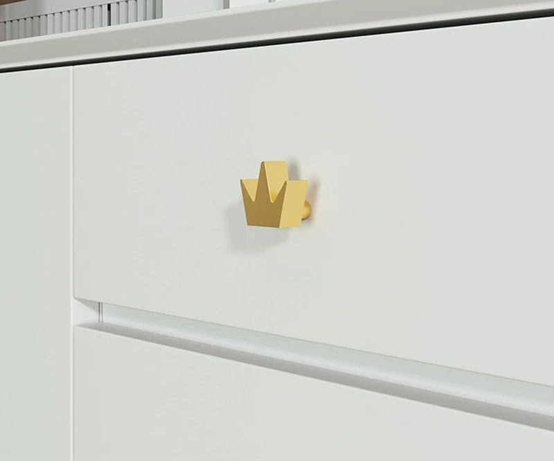 Solid brass crown shaped cabinet pull/Royal gold crown door handle/Princess themed drawer knob/Brass furniture hardware/King or Queen crown