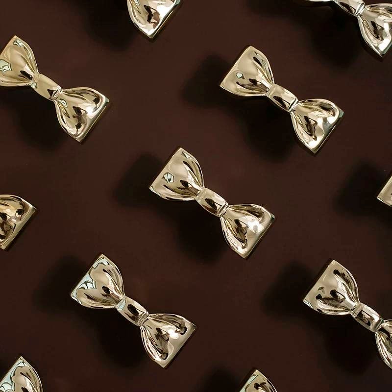 Cute shiny Gold or Silver bow shaped cabinet pull/Ribbon bow drawer handle/Gold or Silver furniture hardware/Ribbon bow nursery door knob