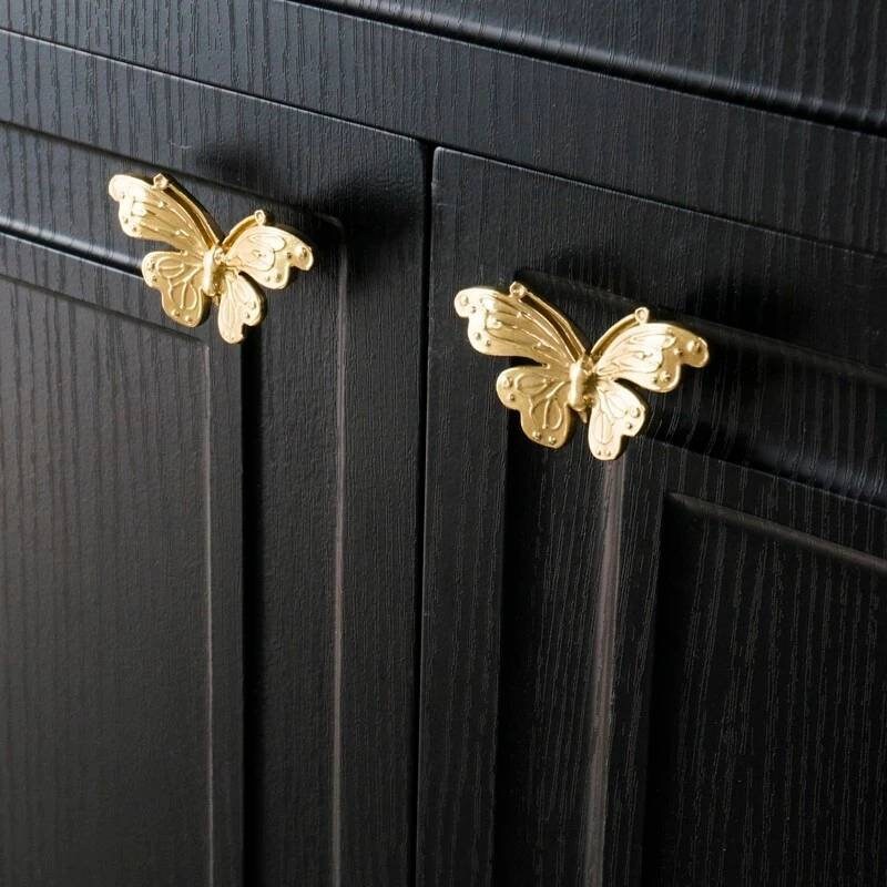 Small gold butterfly cabinet pull/Brass butterfly drawer handle/gold butterfly door knob/gold furniture hardware/children's drawer handle