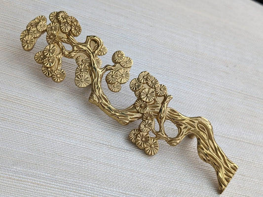 A Pair of cypress tree drawer handles/Gold wardrobe door handles/Large brass cabinet handles/Tree shaped door handles/Furniture hardware