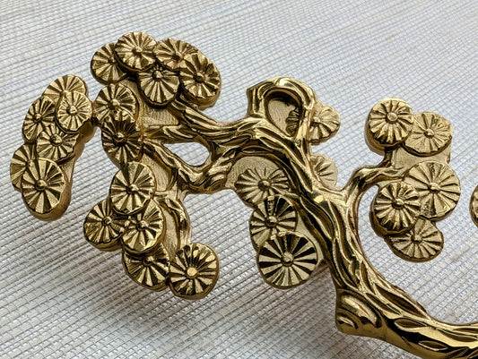 A Pair of cypress tree drawer handles/Gold wardrobe door handles/Large brass cabinet handles/Tree shaped door handles/Furniture hardware