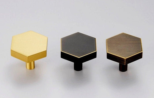 Gold, Black or Bronze Hexagonal drawer handle/Brass geometric cabinet handle/hexagon shaped drawer knob/brass furniture hardware/IKEA hack