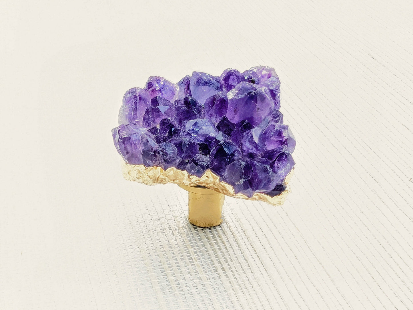 Natural Irregular shaped purple Amethyst drawer handle/Rough cut quartz crystal and gold brass cabinet pull/Gemstone door knob/geode handle