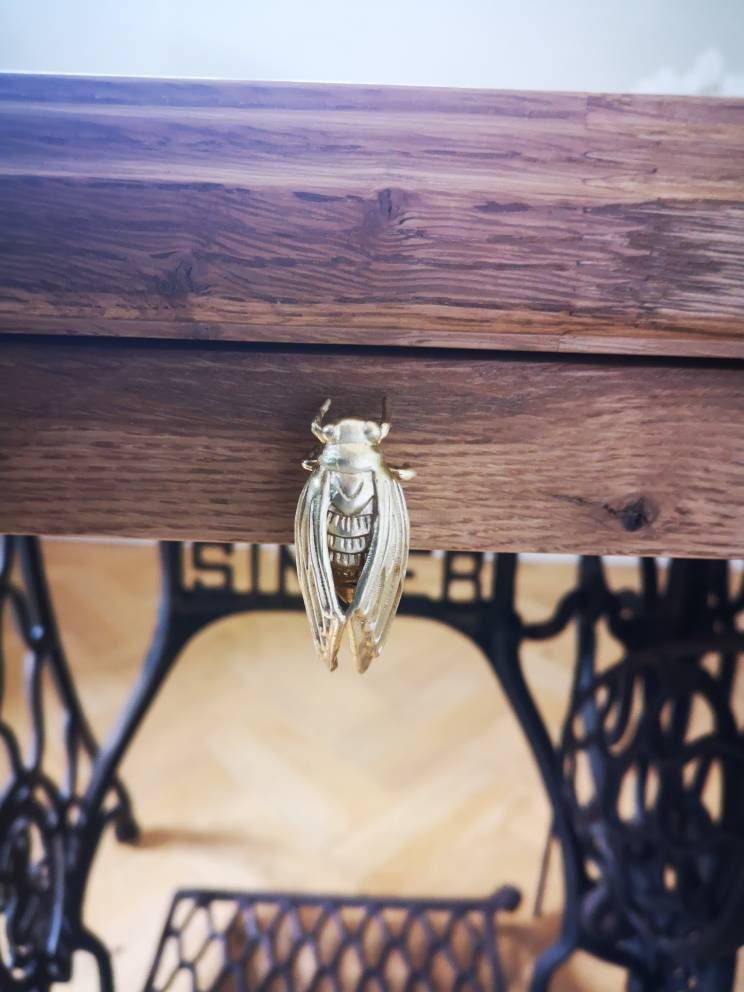 Gold brass cicada insect shaped cabinet pull/Insect door handle/Gold bug drawer handle/Brass beetle door knob/Unique gold furniture hardware