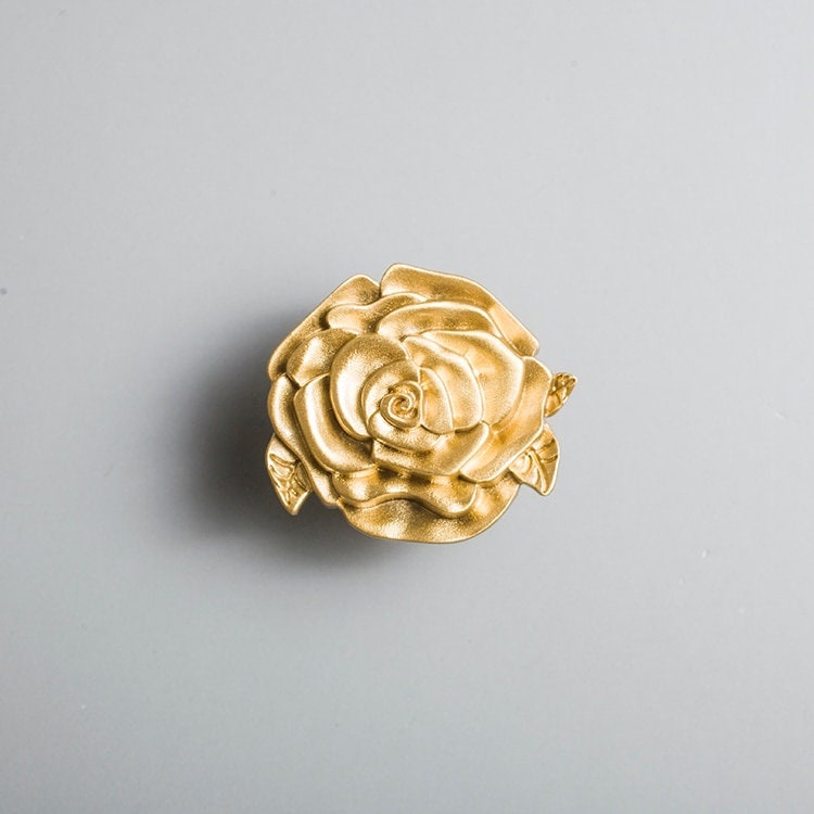 Beautiful gold or silver rose shaped door handle/Brass rose flower cabinet pull/Gold or silver rose shaped drawer knob/flower shaped handle