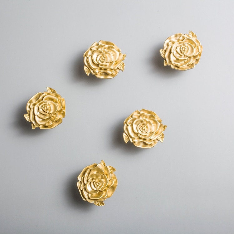 Beautiful gold or silver rose shaped door handle/Brass rose flower cabinet pull/Gold or silver rose shaped drawer knob/flower shaped handle