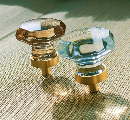 Antique style pale gold or clear glass decorative door knobs/Vintage style glass cabinet handles/IKEA hack drawer pulls/decorative handles