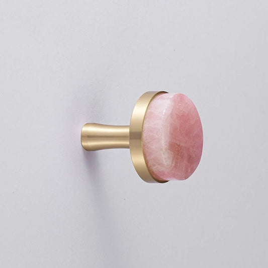 Round rose quartz crystal and brass drawer pull/large gemstone cabinet handle/pink crystal and brass door handle/Semi precious stone handle