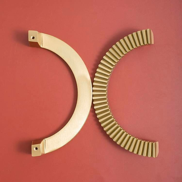 A Pair of large gold cog shaped semi circle door handles/large demi lune cabinet pulls/half circle drawer handles/Gold  wardrobe handles