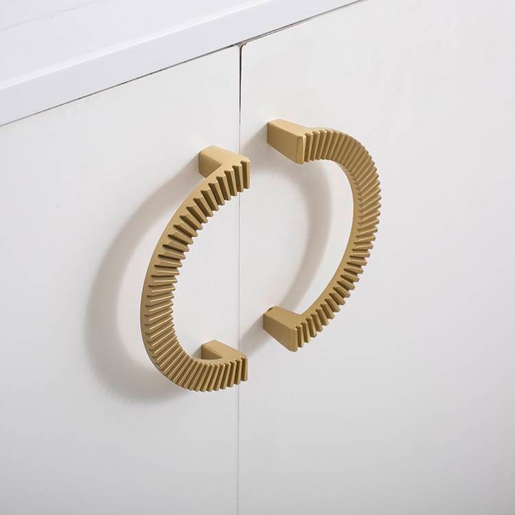 A Pair of large gold cog shaped semi circle door handles/large demi lune cabinet pulls/half circle drawer handles/Gold  wardrobe handles