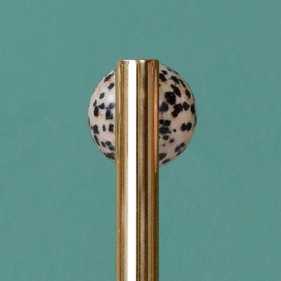 Shiny gold brass bar handle resting on semi precious stone balls/colourful cabinet handle/stone furniture hardware/crystal drawer pull