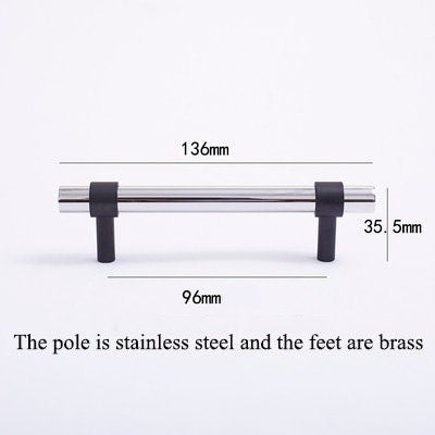 Matte Black and shiny silver stainless steel cabinet bar handle/Silver and black drawer pull/Silver furniture hardware/Monochrome hardware